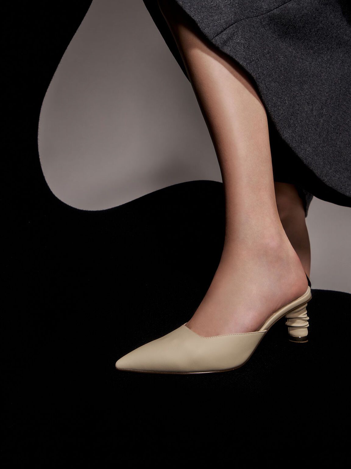 Ruched Cylindrical Heel Mules