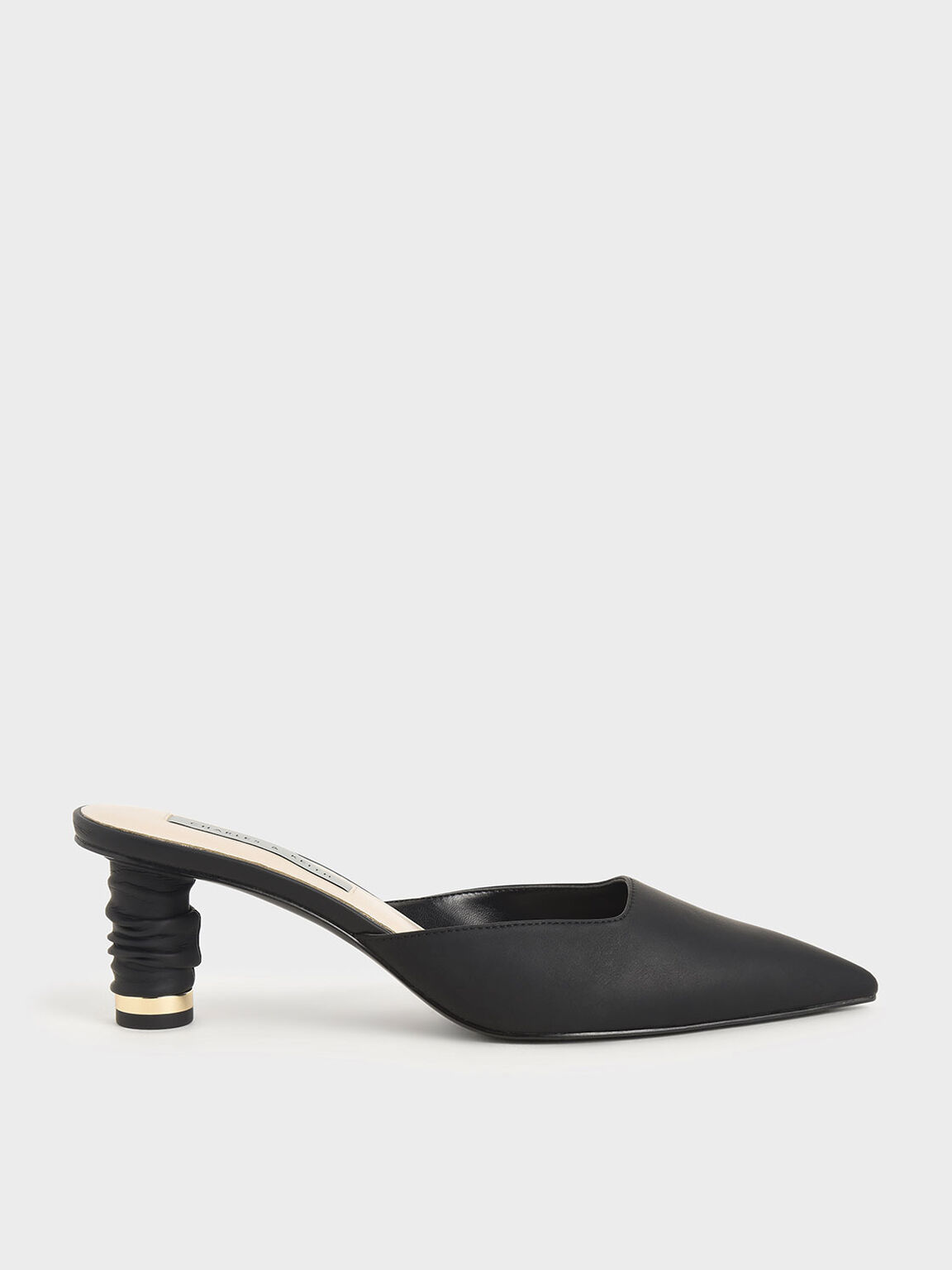 Ruched Cylindrical Heel Mules